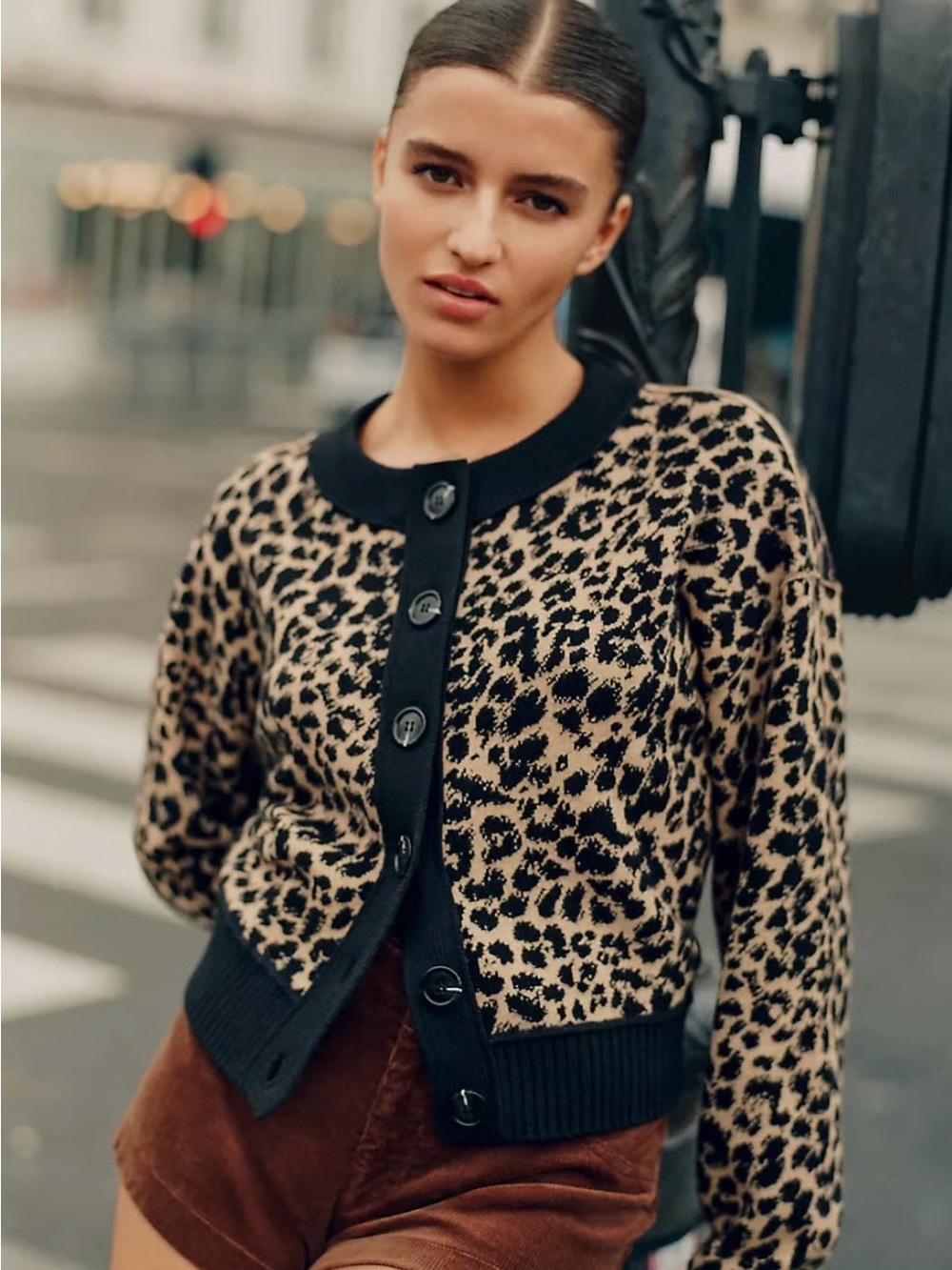 Anthropologie Maeve The Sutton -SZ M- Compact Leopard Cropped Cardigan Sweater